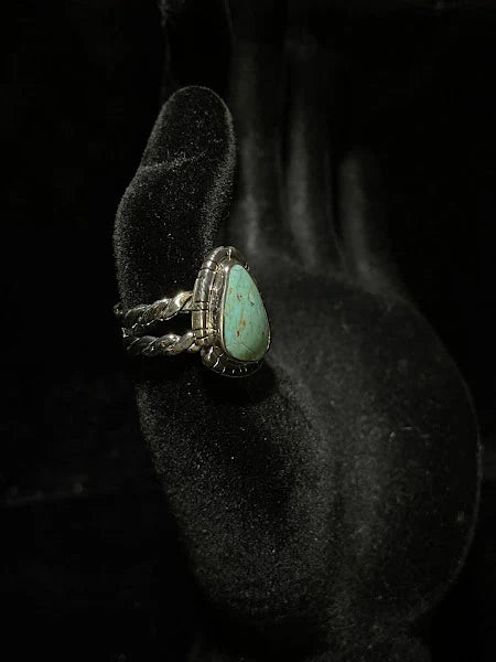 RS Feathered Bezel Teardrop Turquoise Ring