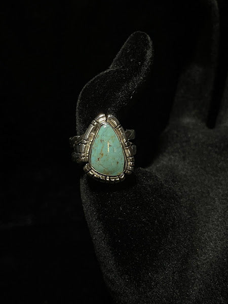 RS Feathered Bezel Teardrop Turquoise Ring