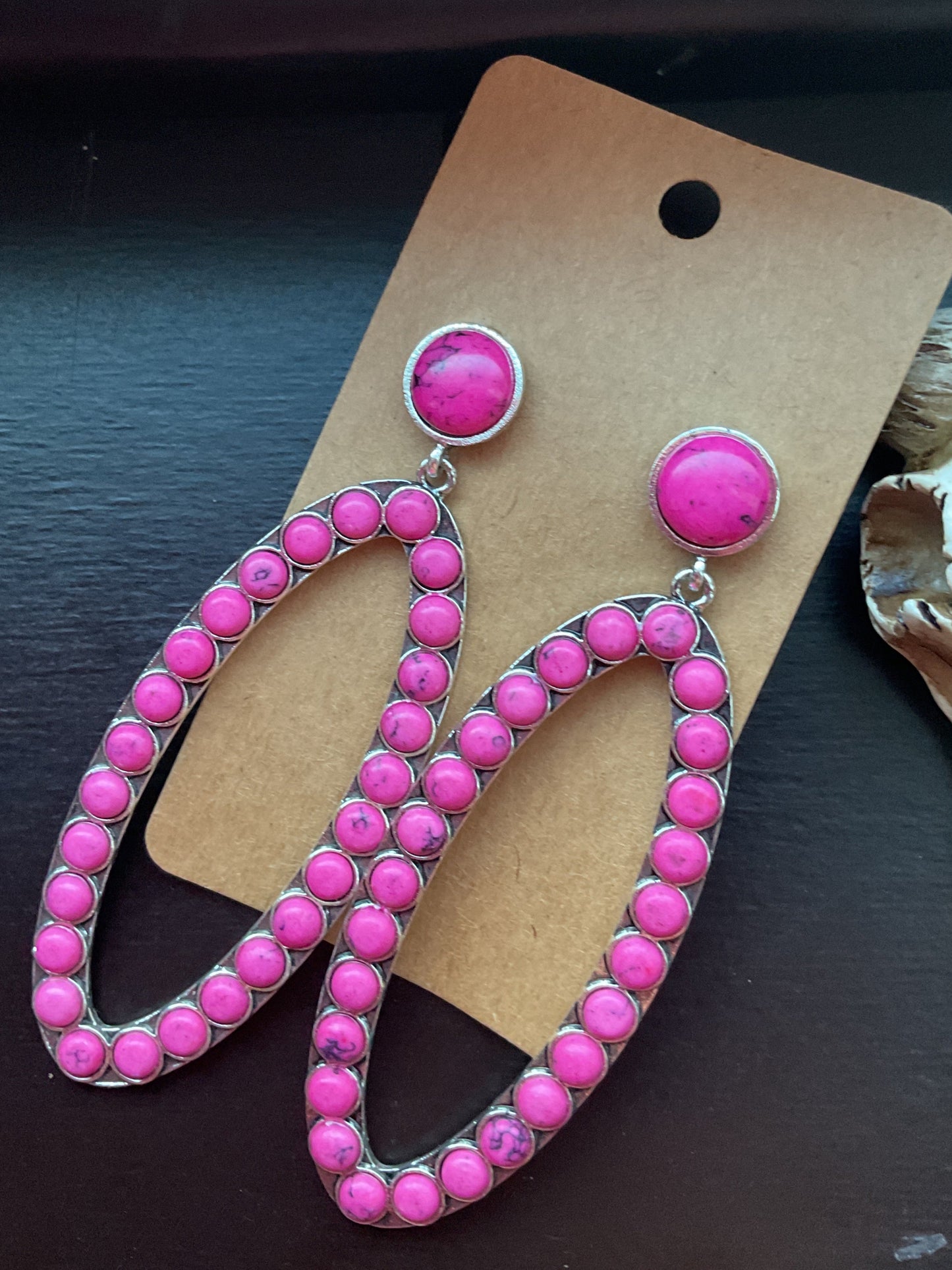 Pink Stone Dangle Earrings