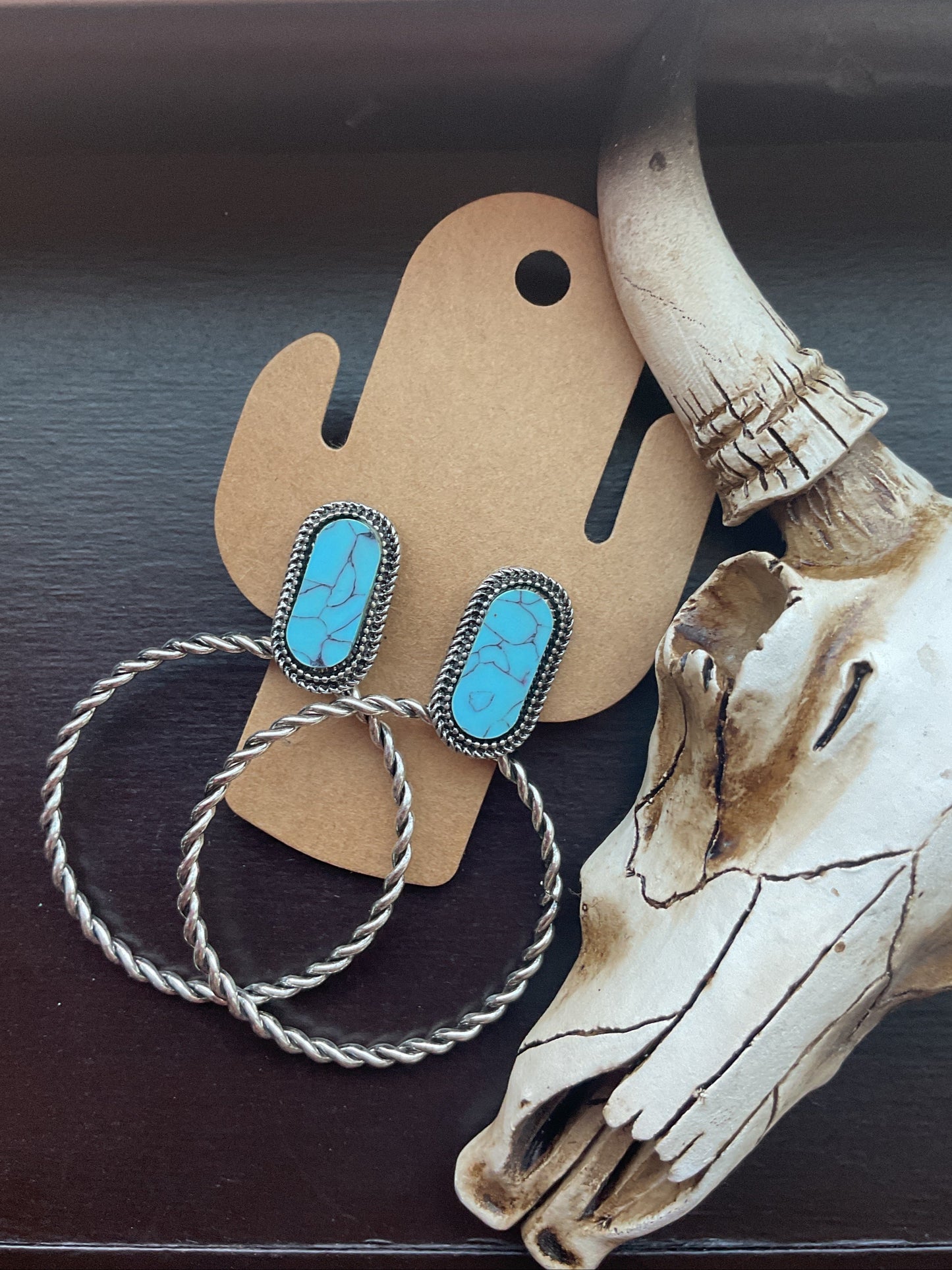 Turquoise And Silver Twist Dangle Earrings