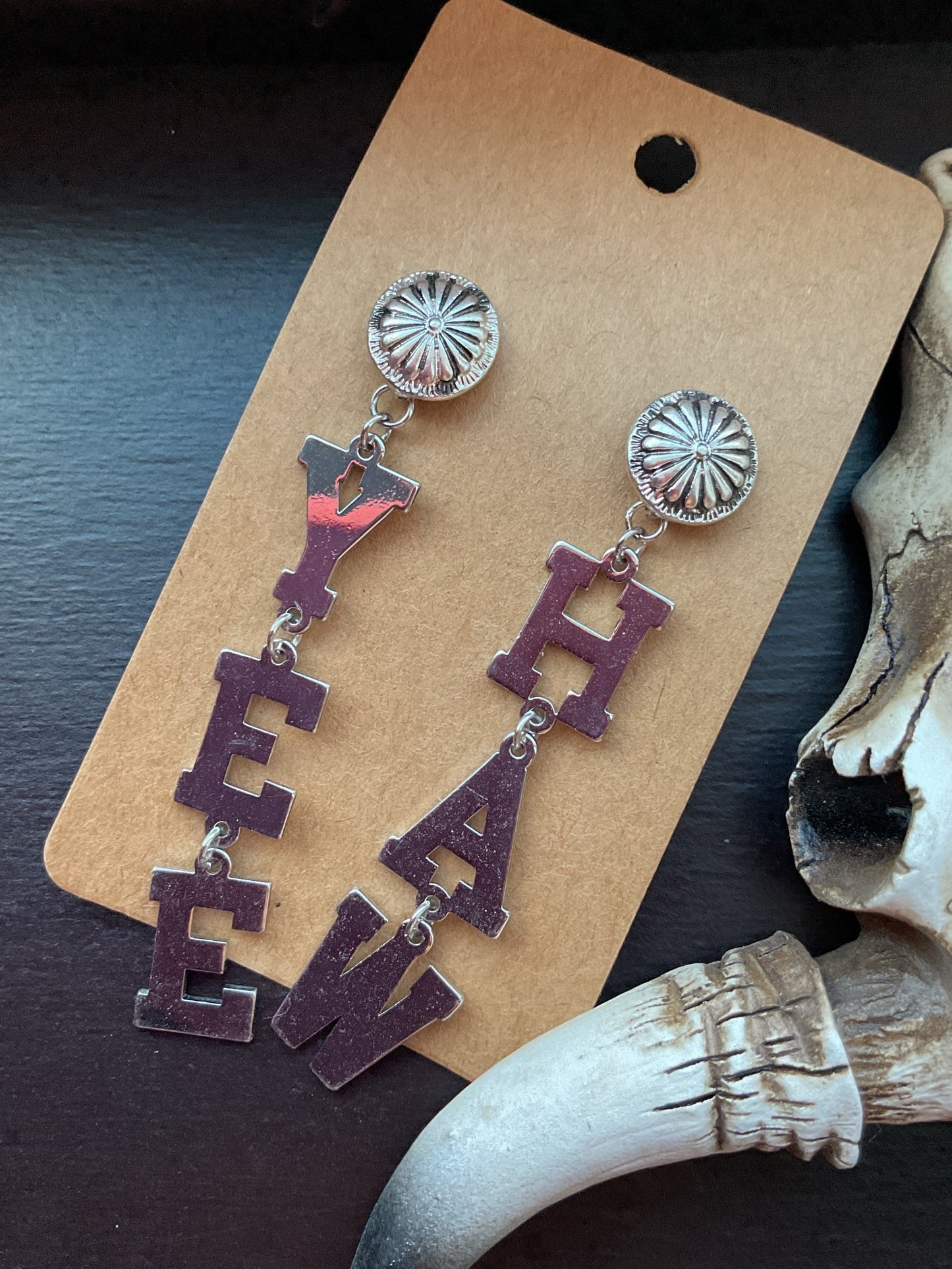 Silver YEE HAW Dangle Earrings
