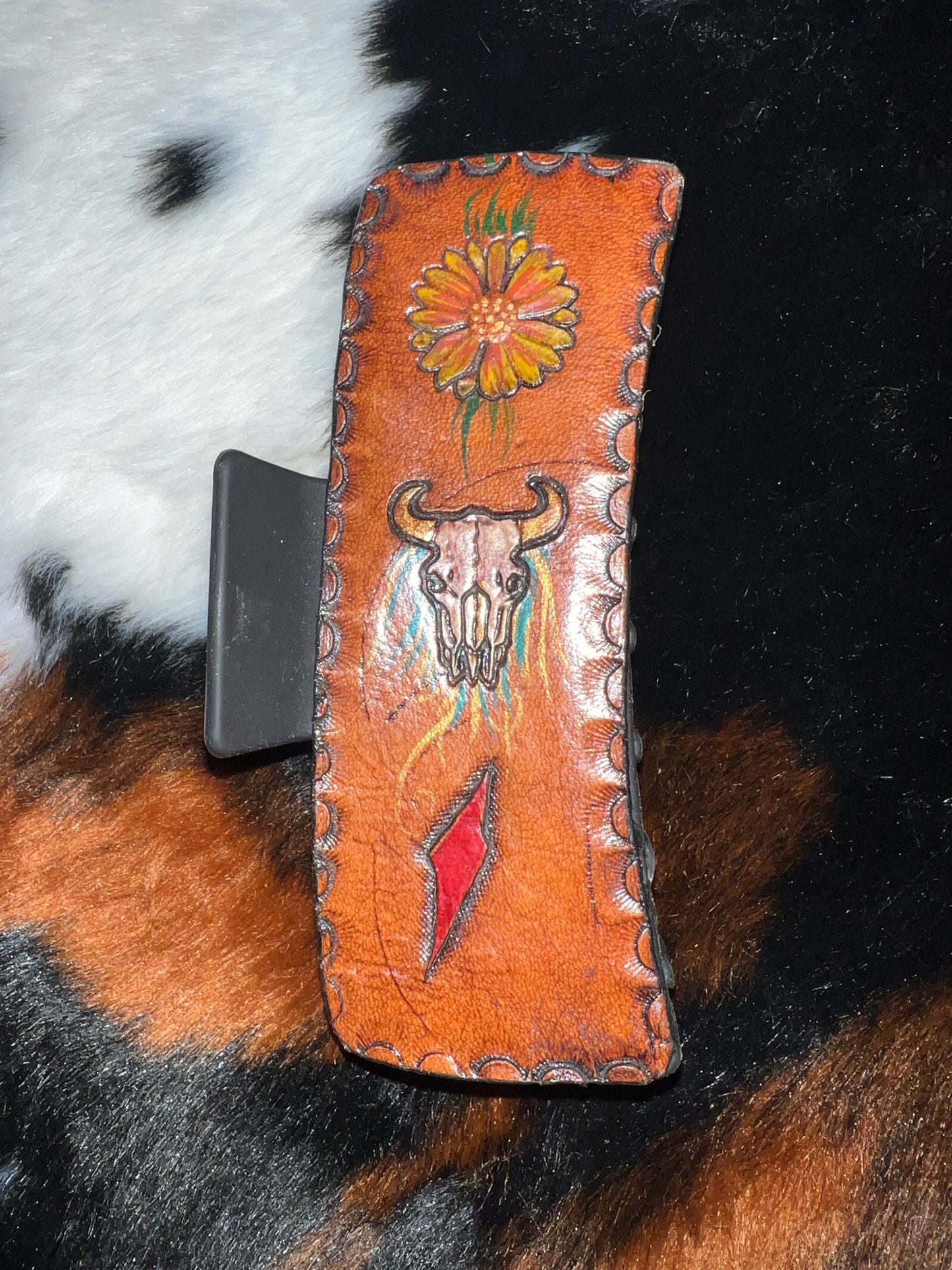 SUNFLOWER COW SKULL LIGHTNING LARGE HAIR CLIP