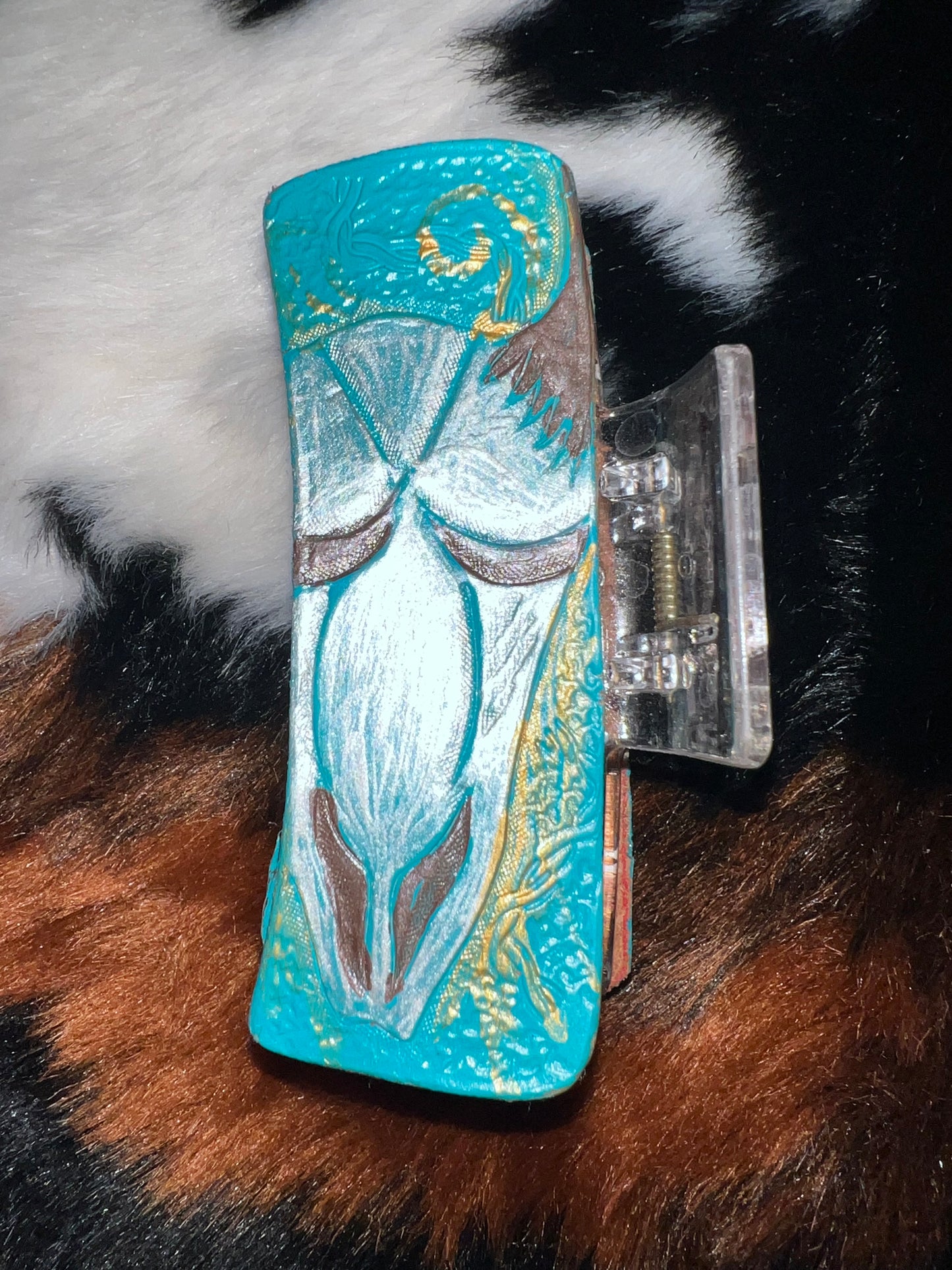 TURQUOISE BULL SKULL SMALL HAIR CLIP