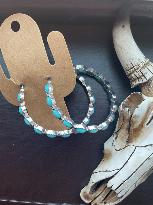 Turquoise Stone Hoop Earrings