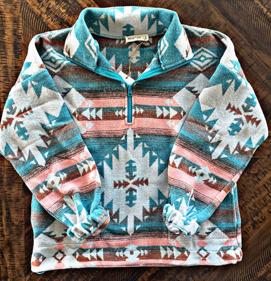 Blue/Pink Aztec Half Zip Pullover