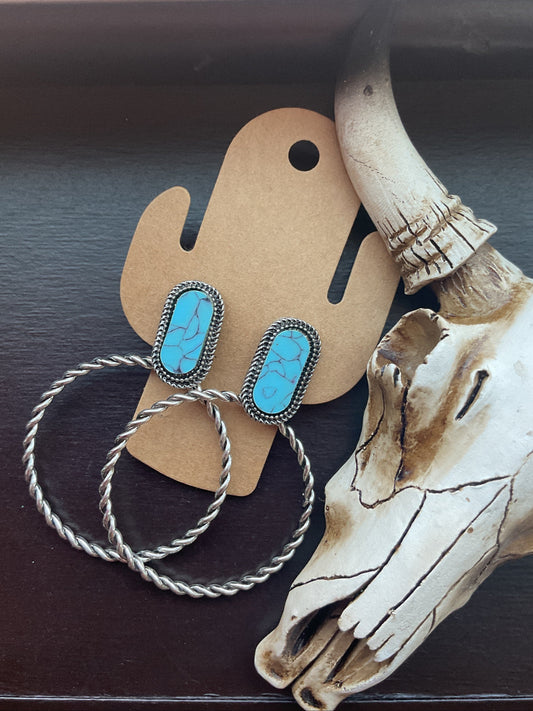 Turquoise And Silver Twist Dangle Earrings