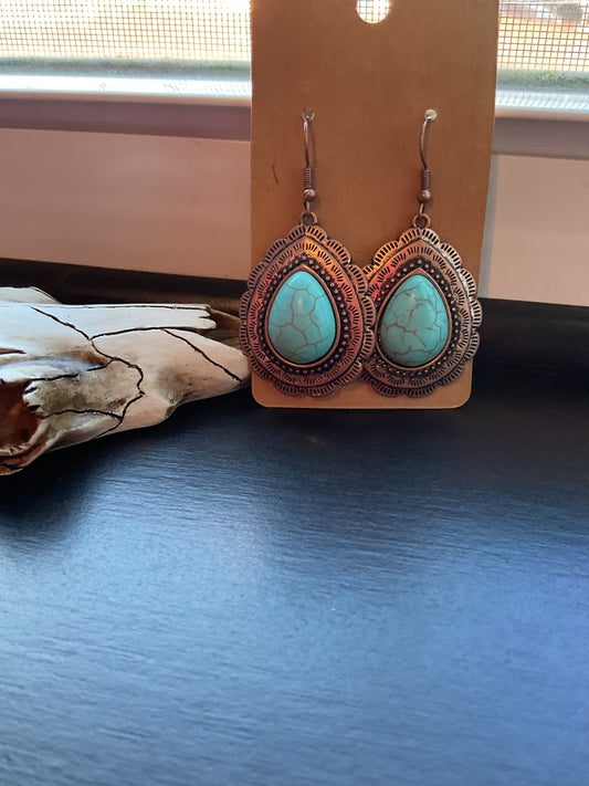 Turquoise And Bronze Teardrop Dangle Earrings