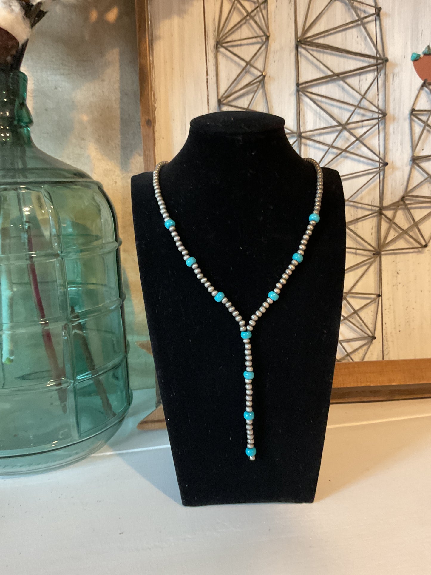 Turquoise And Silver Dangle Necklace