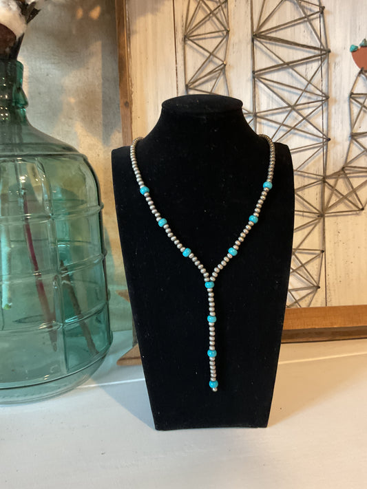 Turquoise And Silver Dangle Necklace