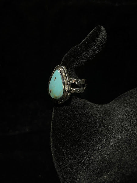 RS Feathered Bezel Teardrop Turquoise Ring