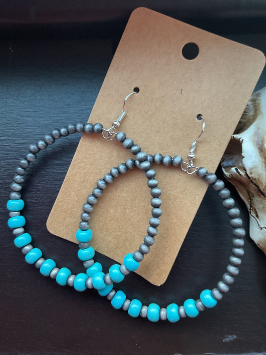 Turquoise And Silver Bead Dangle Earrings