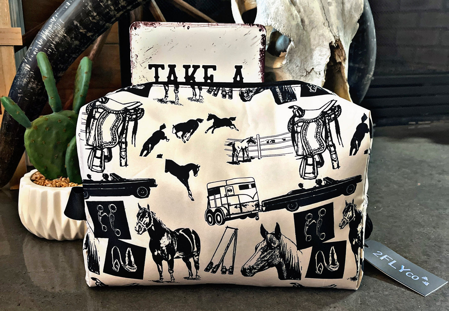 Cream Colored Western Print Traveler Bag