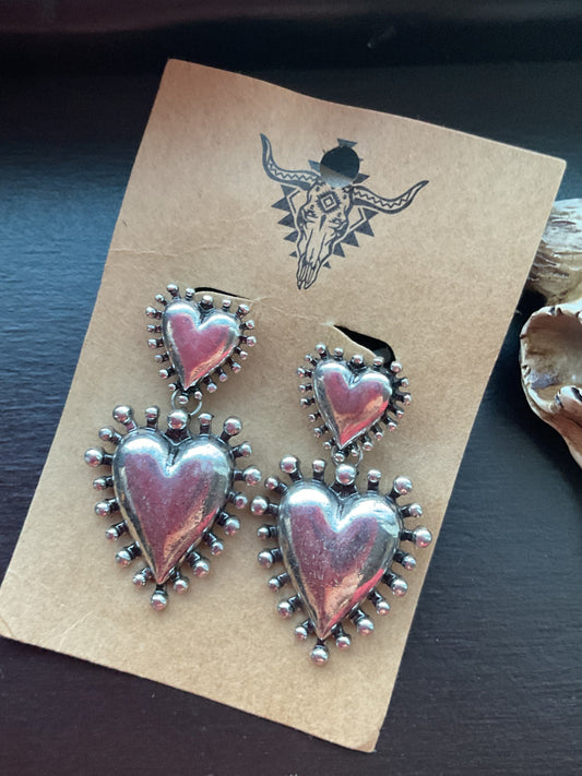 Silver Heart Dangle Earrings