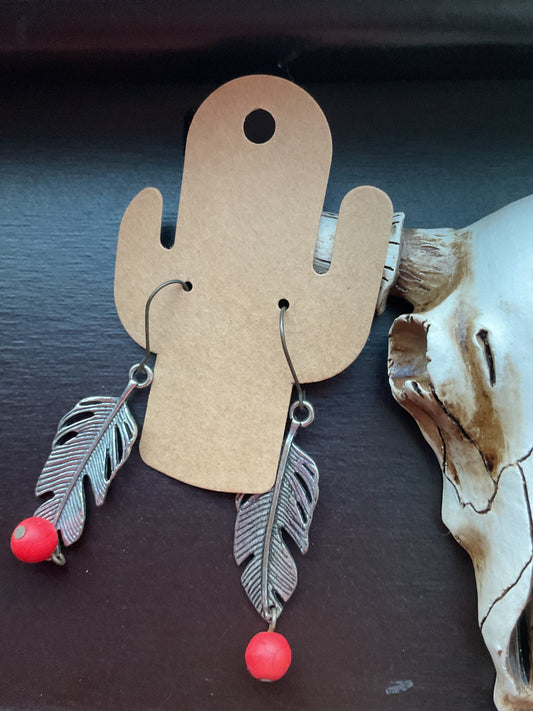 Red Feather Dangle Earrings