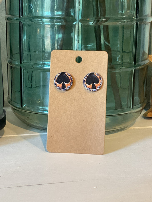 Turquoise Blossom And Spade Leather Stud Earrings