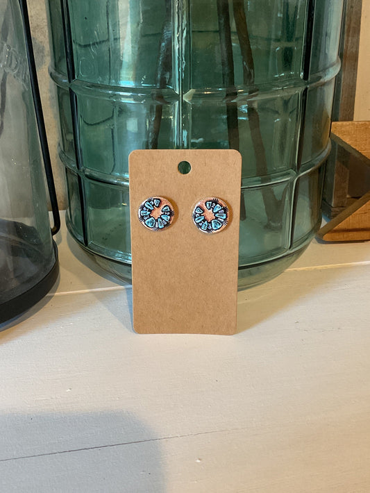 Turquoise Squash Blossom Leather Stud Earrings