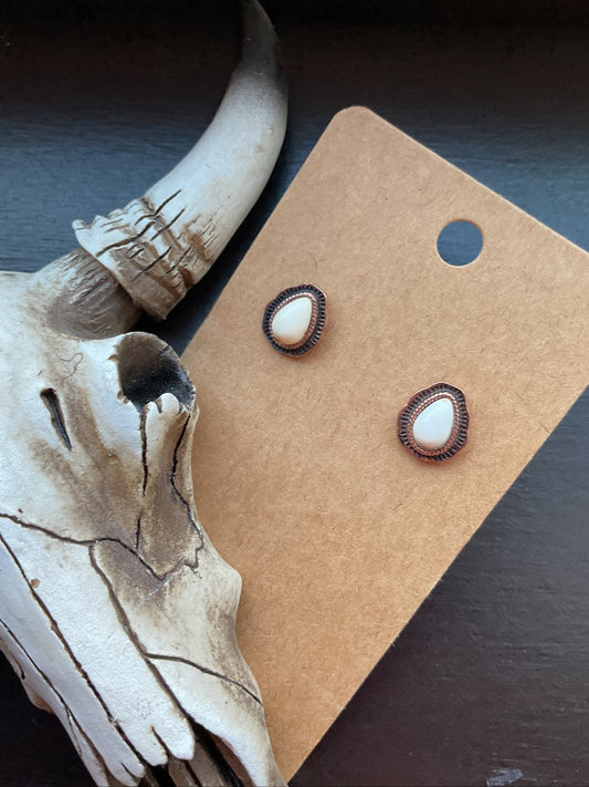 Vintage White Drop Stud Earrings