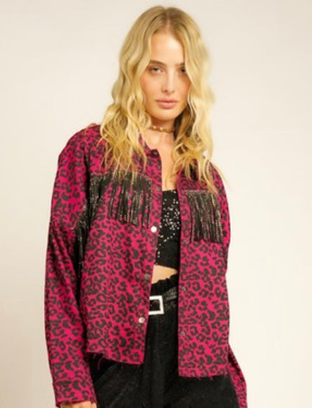 Pink Leopard Fringed Shacket