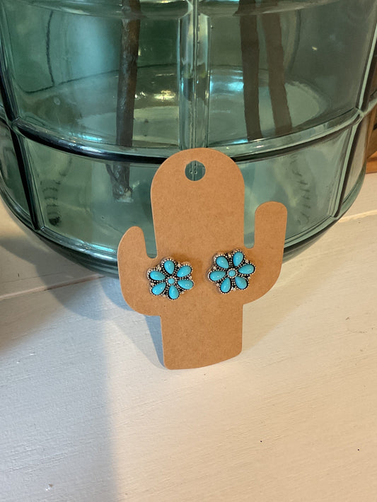 Turquoise Flower Stud Earrings