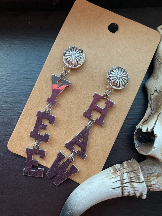 Silver YEE HAW Dangle Earrings