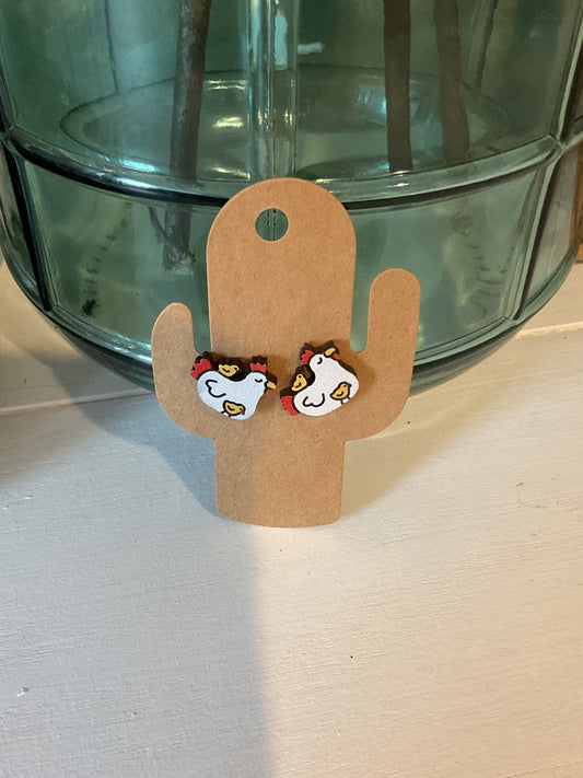 White Chicken Stud Earrings