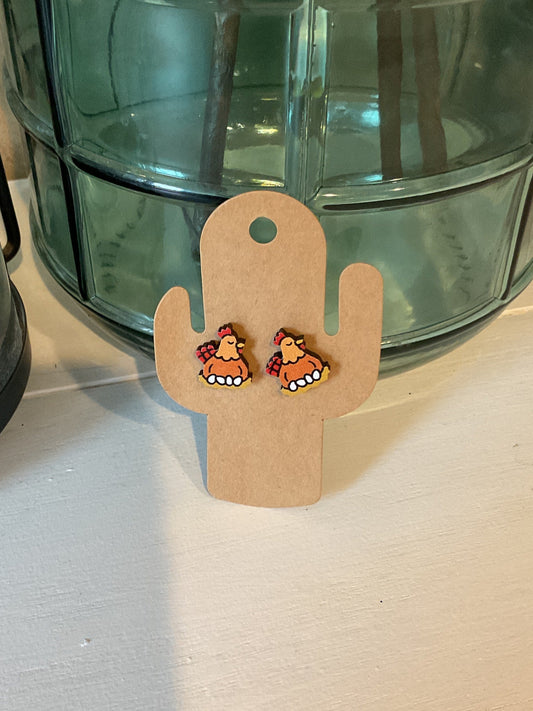 Brown Chicken Stud Earrings