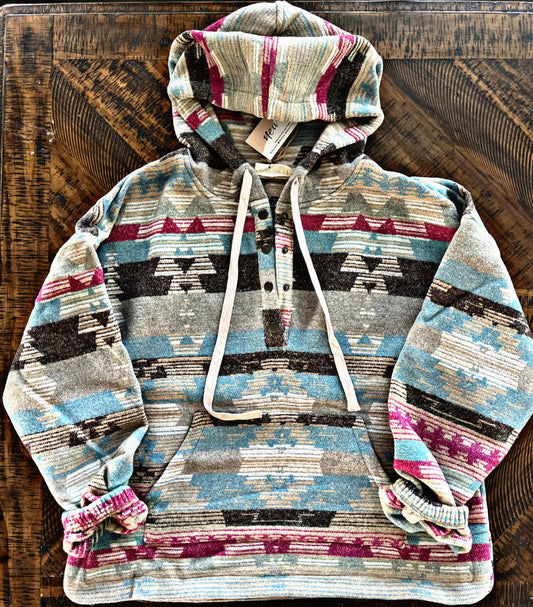 Pink/Blue Aztec Hoodie