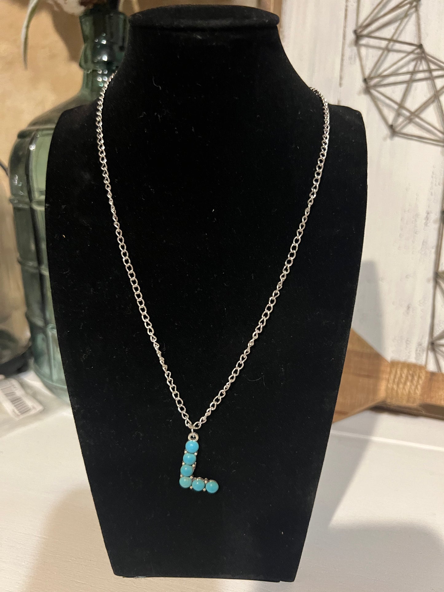 Roundstone Turquoise Initial Necklace