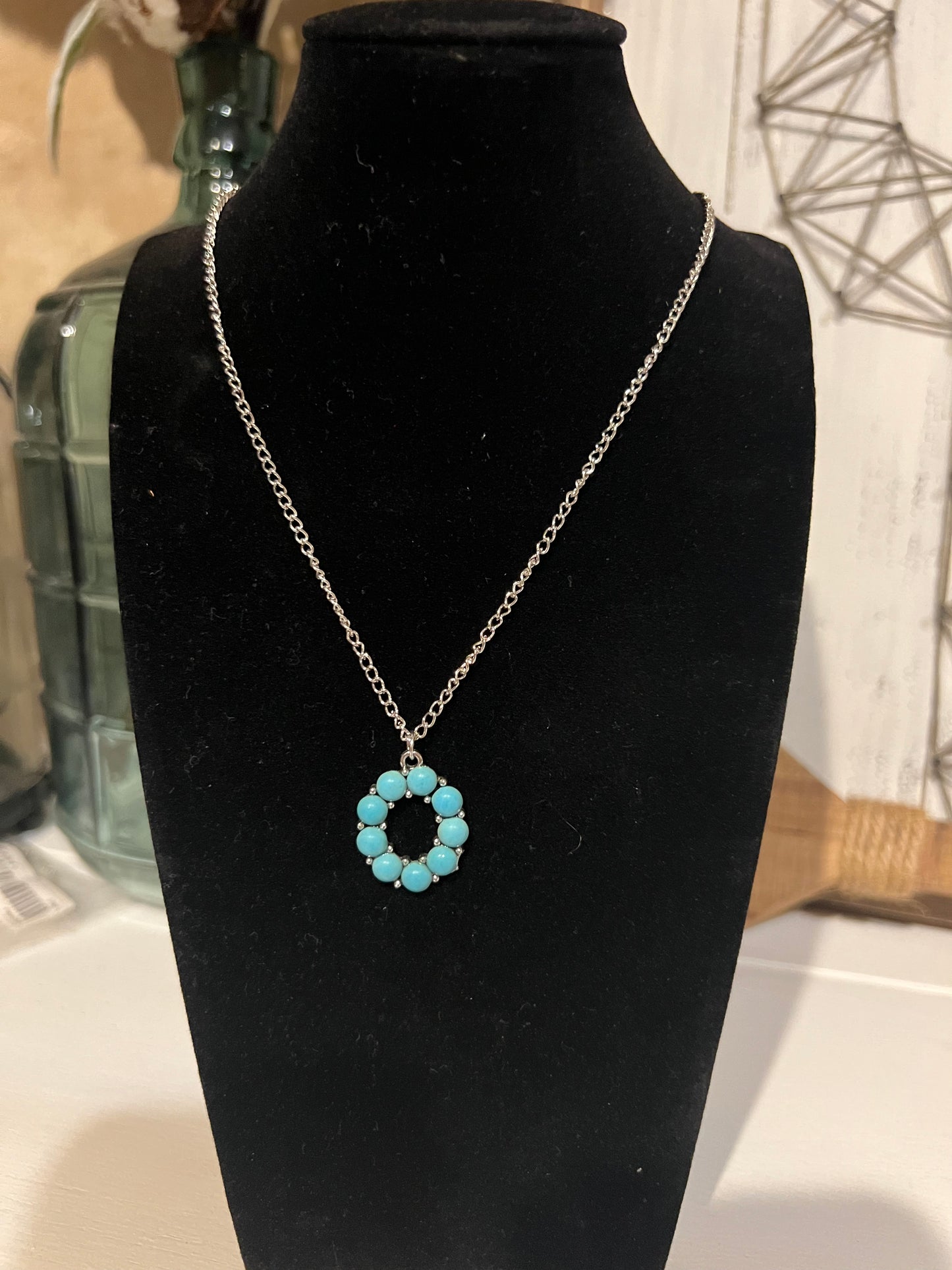 Roundstone Turquoise Initial Necklace