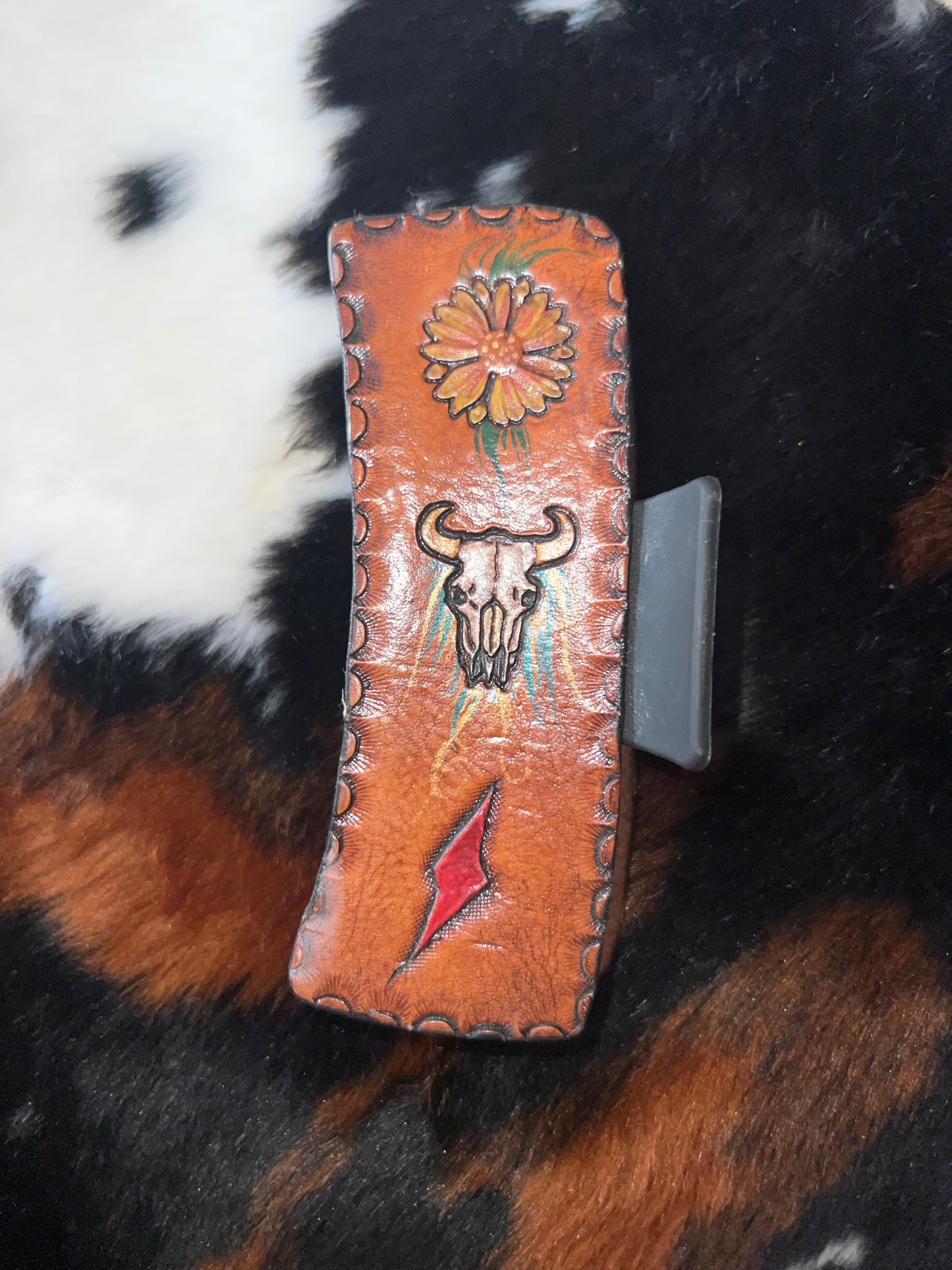 SUNFLOWER COW SKULL LIGHTNING LARGE HAIR CLIP