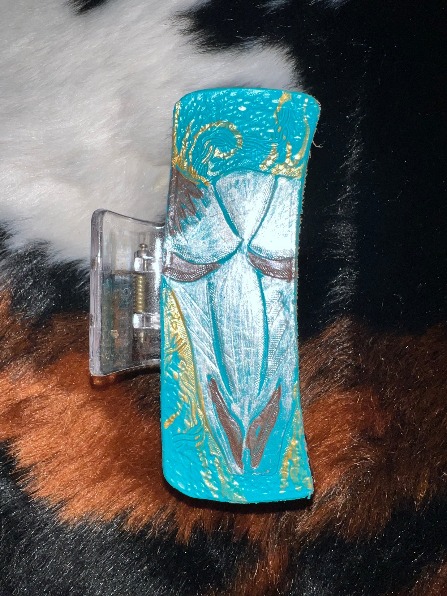 TURQUOISE BULL SKULL SMALL HAIR CLIP