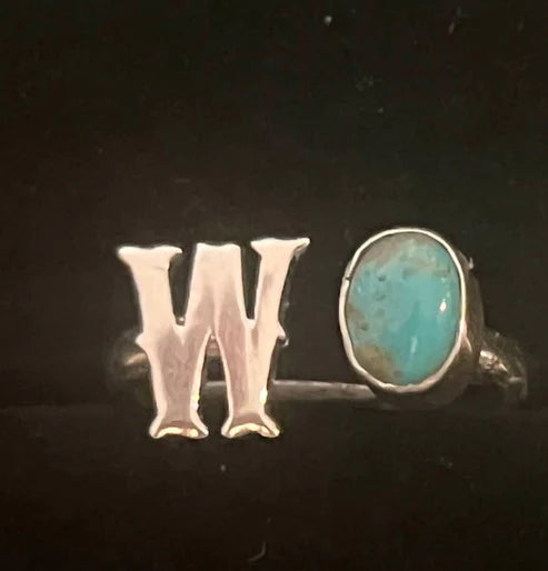 RS Sterling Silver & Turquoise Initial Rings