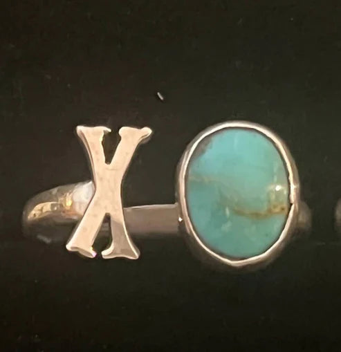 RS Sterling Silver & Turquoise Initial Rings