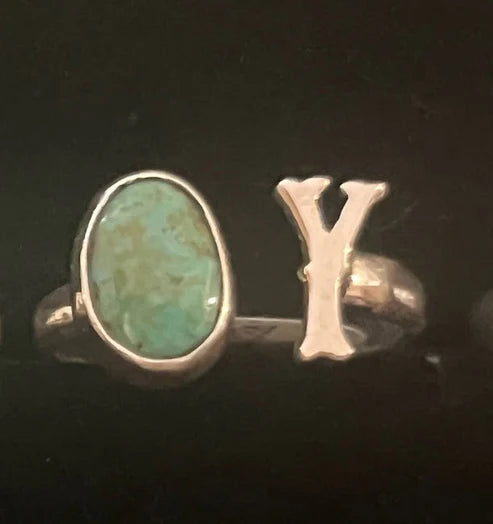 RS Sterling Silver & Turquoise Initial Rings