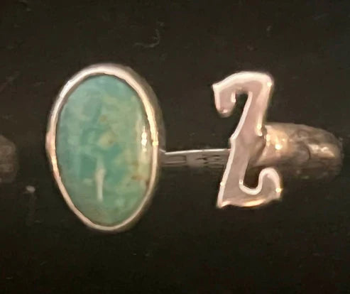 RS Sterling Silver & Turquoise Initial Rings