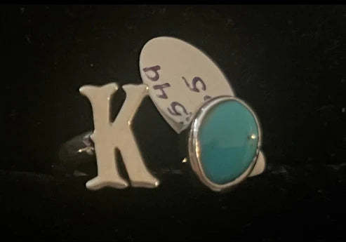 RS Sterling Silver & Turquoise Initial Rings