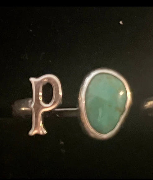 RS Sterling Silver & Turquoise Initial Rings